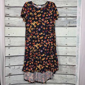 LuLaRoe Carly Dress Small Navy Yellow Floral Hi-Low